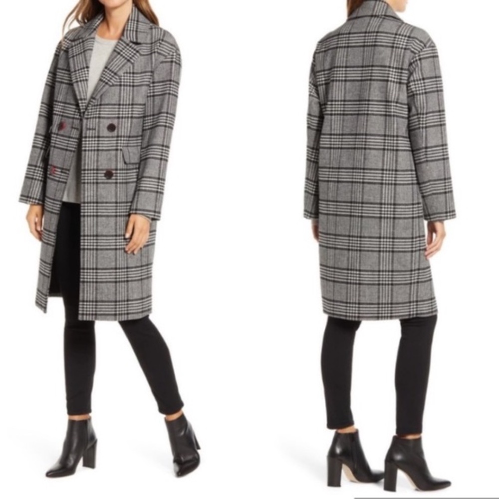 NVLT Black and Gray Plaid Coat